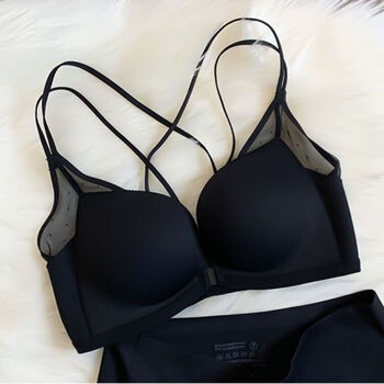 60小胸美背神器前排扣美背文胸轻木棉舒适无钢圈前扣加厚聚拢交叉