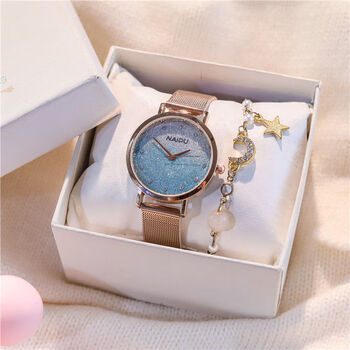 世希渐变星空流沙手表少女简约气质复古防水中学生网红ins风小众金属