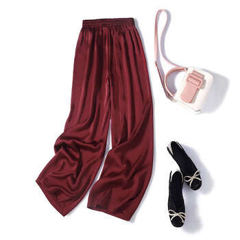 舟慕女人夏天穿的冰丝裤子衣服小个子女生初中学生高中生阔腿裤薄酒红