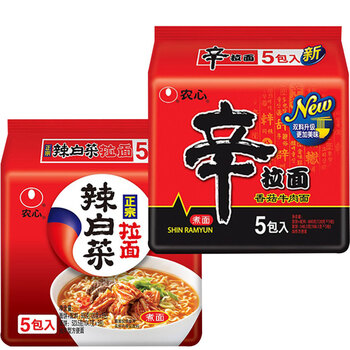 农心辛拉面香菇牛肉面速食方便面韩式辣白菜泡面120g*5袋装 辛拉面 辣