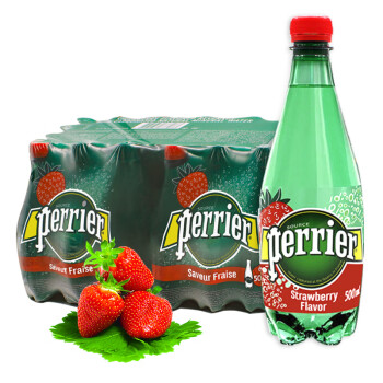 巴黎水（Perrier） 法国含气天然矿泉水500ml*24塑料瓶  多种口味气泡水可混拼 500mL 24瓶 1箱草莓味