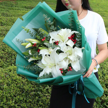 蔷薇恋鲜花速递香水百合礼盒红玫瑰花束送朋友祝福长辈生日礼物同城花店送花北京上海广州深圳重庆武汉成都19朵白百合花束 青色 包装全国同城送花上门 图片价格品牌报价 京东