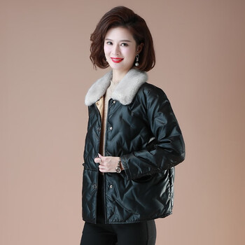 雪夕 妈妈装冬装白鸭绒羽绒服女中老年女装绵衣外套中老年人衣服 黑色