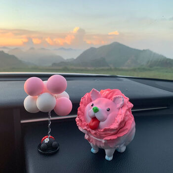 系列白菜狗车载摆件潮玩卡通创意模型动漫手办sn0423粉色菜狗粉白气球