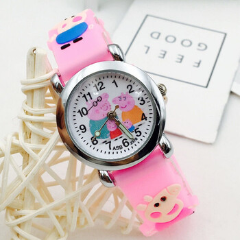 可爱儿童手表男孩女孩夜光电子kt猫佩琪防水小学生硅胶卡通表小猪粉色
