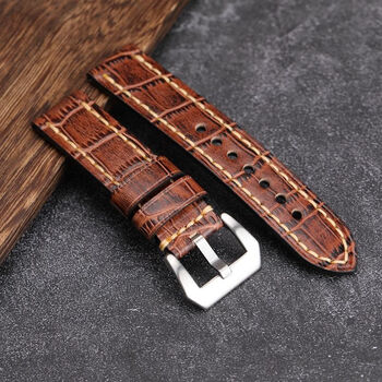 手工真皮表带20 22 24mm适配pam11化石头层牛皮表链 24mm