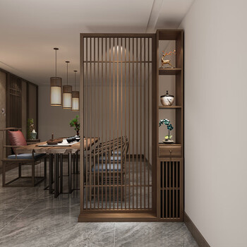 新中式入户玄关柜实木镂空置物架屏风隔断客厅餐厅遮挡小户型家用