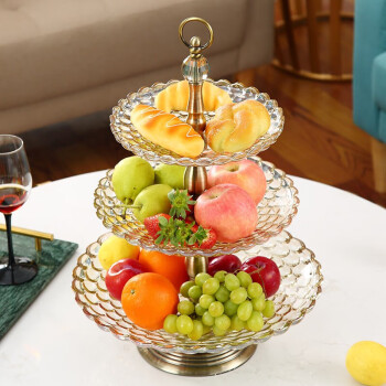 承瑞 欧式玻璃双层果盘现代创意美式水果盘家用客厅茶几摆件奢华果盆 大号三层果盘
