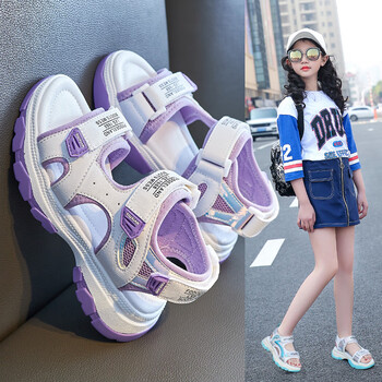 乔丹女童凉鞋夏季软底公主鞋露趾女孩运动沙滩鞋中大童儿童鞋 紫色 32