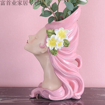 木幸福装饰摆件欧式美式树脂摆件家居美女头像花瓶花器仿真花瓶花艺