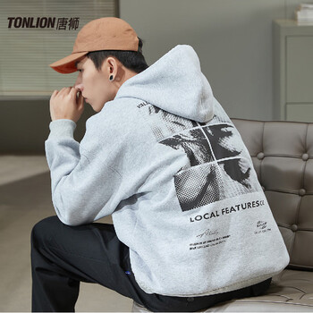 唐狮tonlion卫衣男士卫衣男卫衣连帽春季新款男后背印花文字连帽卫衣