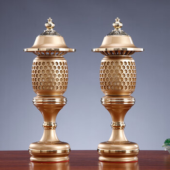 圆通纯铜神社灯家用佛前长明灯 插电led电供灯客厅玄关一对莲花灯 14