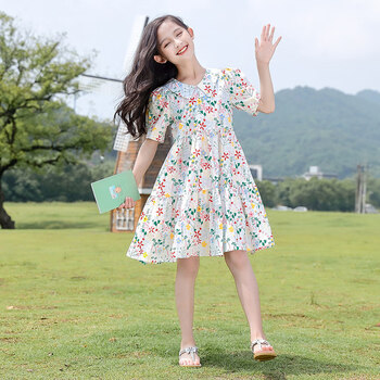 夏季碎花公主裙子十岁女孩衣服9白色碎花连衣裙170身高160170cm体重95