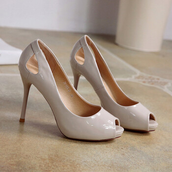 2022夏季新款黄色鱼嘴鞋漆皮细跟高跟凉鞋ol小清新时尚甜美单鞋女杏色