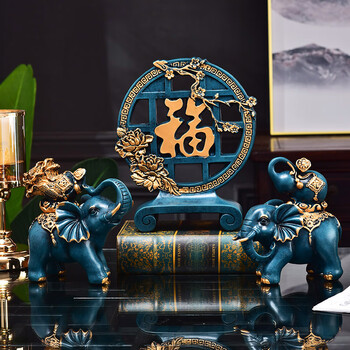 办公室书柜装饰盘摆盘 树脂动物工艺品 吉祥如意摆件 对象(福禄 百财)