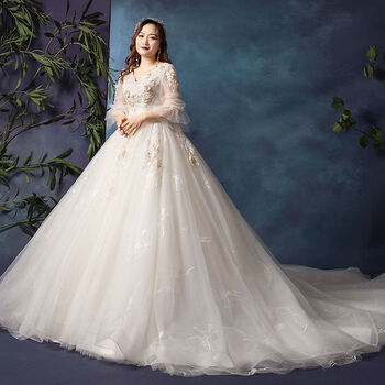 颜纯婚纱 大码婚纱新娘星空胖人mm 加肥加大显瘦拖尾遮肉中国风 白色