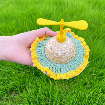 头套可爱泰迪法斗小狗猫猫宠物头饰生日装扮田园绿毛线款竹蜻蜓版xs