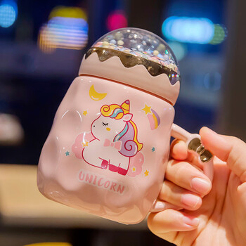 马克杯儿童女孩女生新款2022喝水家用水杯可爱高颜值粉色500ml送杯刷