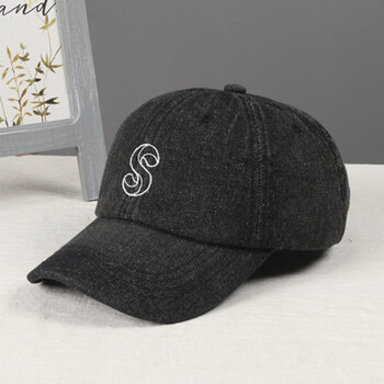 诺芝萌s字母牛仔布棒球帽子男女士户外太阳帽软顶鸭舌帽nm812黑色可