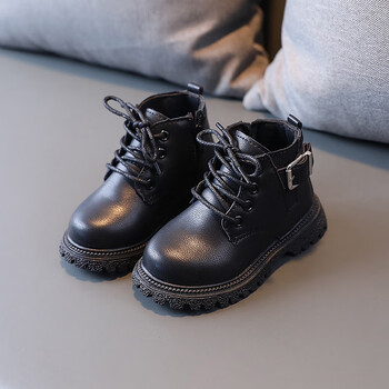 姿伟祺一件2023秋冬童鞋儿童短靴男童韩版复古马丁靴黑色女童棉靴子
