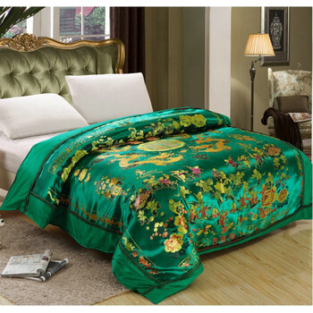 佰臻杭州丝绸织锦缎婚庆被套大红绿软锻被面绸缎被罩结婚喜被龙凤百子