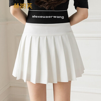 赫纳芙有安全裤新款百褶裙女高腰显瘦松紧腰字防走光短裙半身裙白色xs