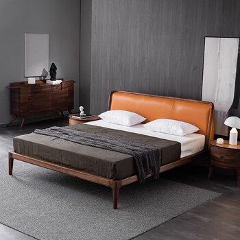 西提北美黑胡桃木床实木软靠双人床1.8米北欧意式极简卧室婚床