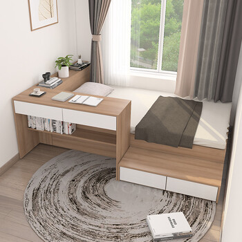 户型榻榻米床书桌一体床柜组合多功能储物床 榻榻米床 踏步 书架 床头