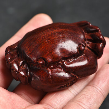 梵粟 血檀木雕刻螃蟹手把件八方来财小摆件盘玩旺财横财随身把玩件