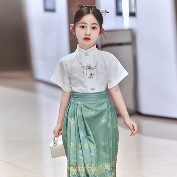 石头小猪儿童马面裙女童套装风日常儿童汉服古风夏季短袖薄款唐装半袖