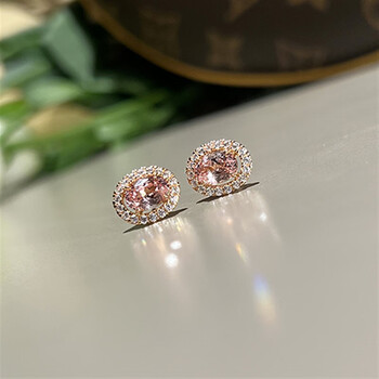 尤莱卡日韩轻奢1克拉钻石围镶人工培育粉摩根石耳钉女