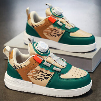 甜贝星童鞋秋季新款儿童运动鞋旋转纽扣男孩学生休闲板鞋中大童墨绿30