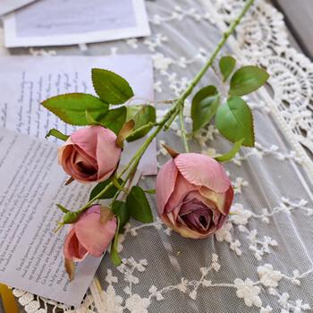 romantictimes复古仿真玫瑰花假花欧式烤边干花花束摆设家居客厅装饰