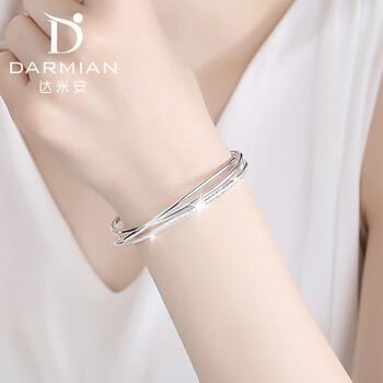 达米安三生三世银手镯女素圈年轻款实心银镯子轻奢款送女友送老婆生日