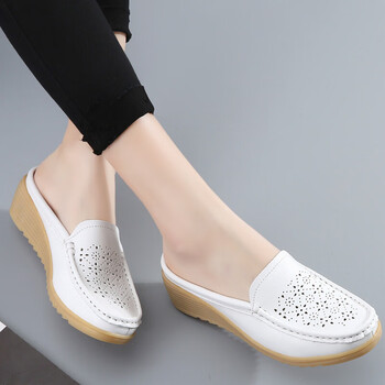 包头皮拖鞋不露脚趾的夏季女坡跟鞋镂空凉拖外穿牛筋底大码拖鞋白色34