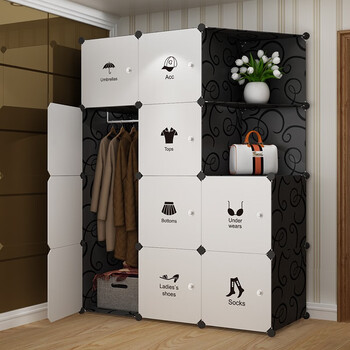 简易衣柜现代简约塑料组装组合收纳衣橱折叠柜子 【衣物标签】10门1挂