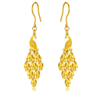 胤乃珠宝黄金耳环女 999足金耳坠 中长款流苏孔雀耳环 婚嫁金耳饰 重