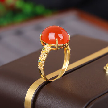 qymm保山南红冰红戒指金镶彩色宝石时尚轻奢食指戒女1824号戒圈拍下