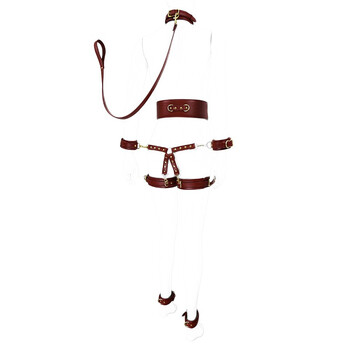 hottime亮皮革颈套腰腿脚手铐全身捆绑束缚套装sm情趣用品男女用器具