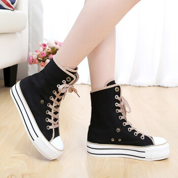 涛兔taotu春秋款女士厚底高帮帆布鞋松糕学生板鞋内增高休闲百搭布鞋