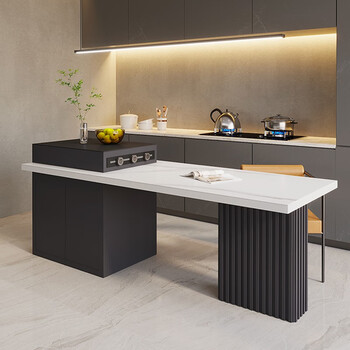 必嘉实木岛台餐桌一体现代简约轻奢小户型家用饭桌多功能设计师中岛台