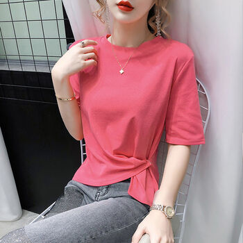 短袖女装新款潮恤法式小众设计感小心机短款上衣女玫红色2xl130140斤