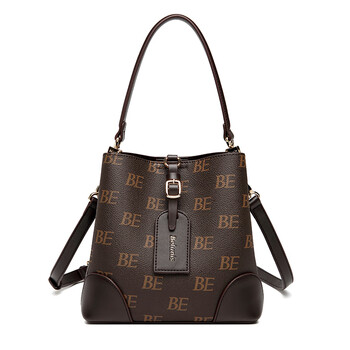 belunis贝伦妮斯香港包包经典老花时尚单肩斜挎水桶包女 be深咖色