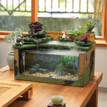匠心坊 客厅鱼缸风水招财景观流水喷泉摆件办公室中式创意家居饰品