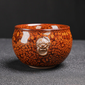 盏杯茶杯个人专用茶碗陶瓷茶具茶盏名家狮头建盏红鹧鸪满杯约230ml