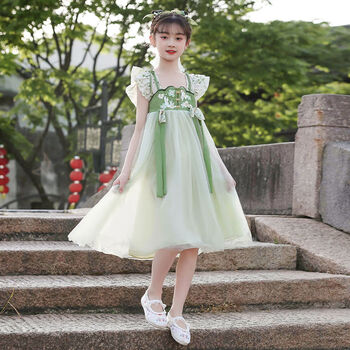 鲁伊森女孩裙子714岁夏天古风汉服女童连衣裙夏装2024新款儿童夏季女