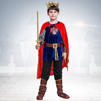 卡富亚王子服装 儿童万圣节男童衣服国王cosplay装扮演出服表演 蓝色