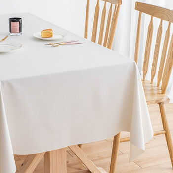 钟爱一生pu皮革桌布防水防油餐桌布简约纯色茶几垫台布正方形米白色