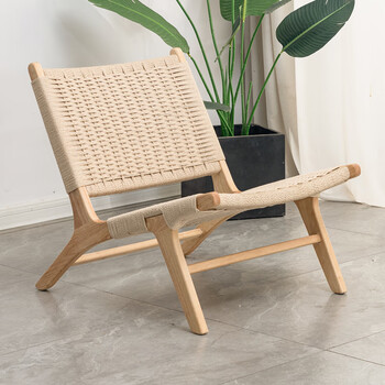 佳曲美北欧实木绳编扶手椅原木马鞍沙发躺椅单人阳台民宿风懒人休闲椅
