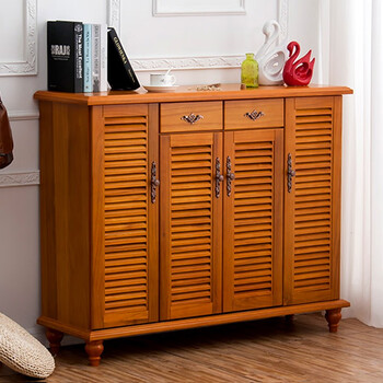 歪脖树实木鞋柜简易鞋柜玄关鞋柜欧式鞋柜百叶门鞋柜透气复古金属把手浅黄色 图片价格品牌报价 京东